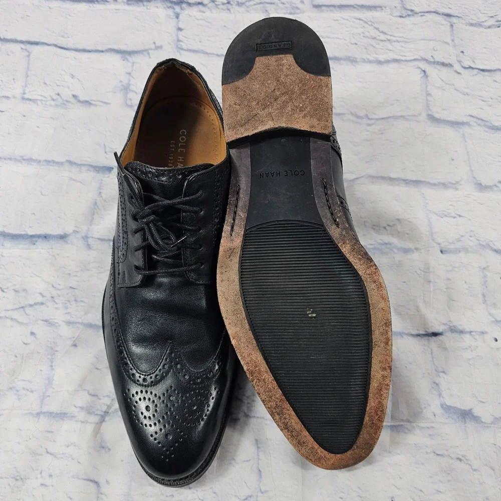 Cole Haan Madison Grand Wingtip Oxford MEN 11.5 Black Leather Brogue Dress Shoes